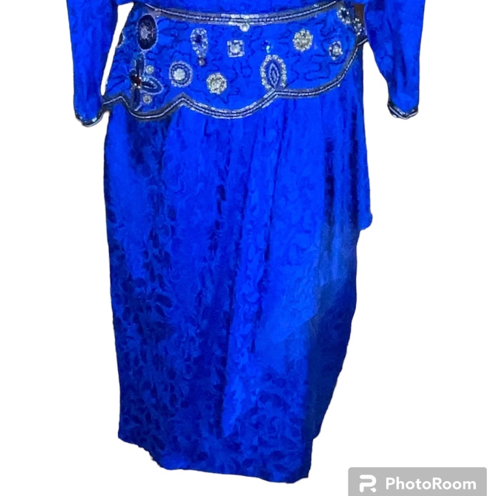 Vintage 80’s D’ore 100% Silk Dress Beautiful Jewels & Beading Women’s Size 14 - Picture 9 of 12